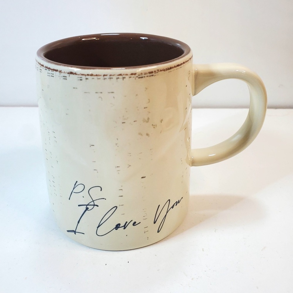 Demdaco Off White Brown Speckled Glazed P.S. I Love You SWAK Coffee Mug
